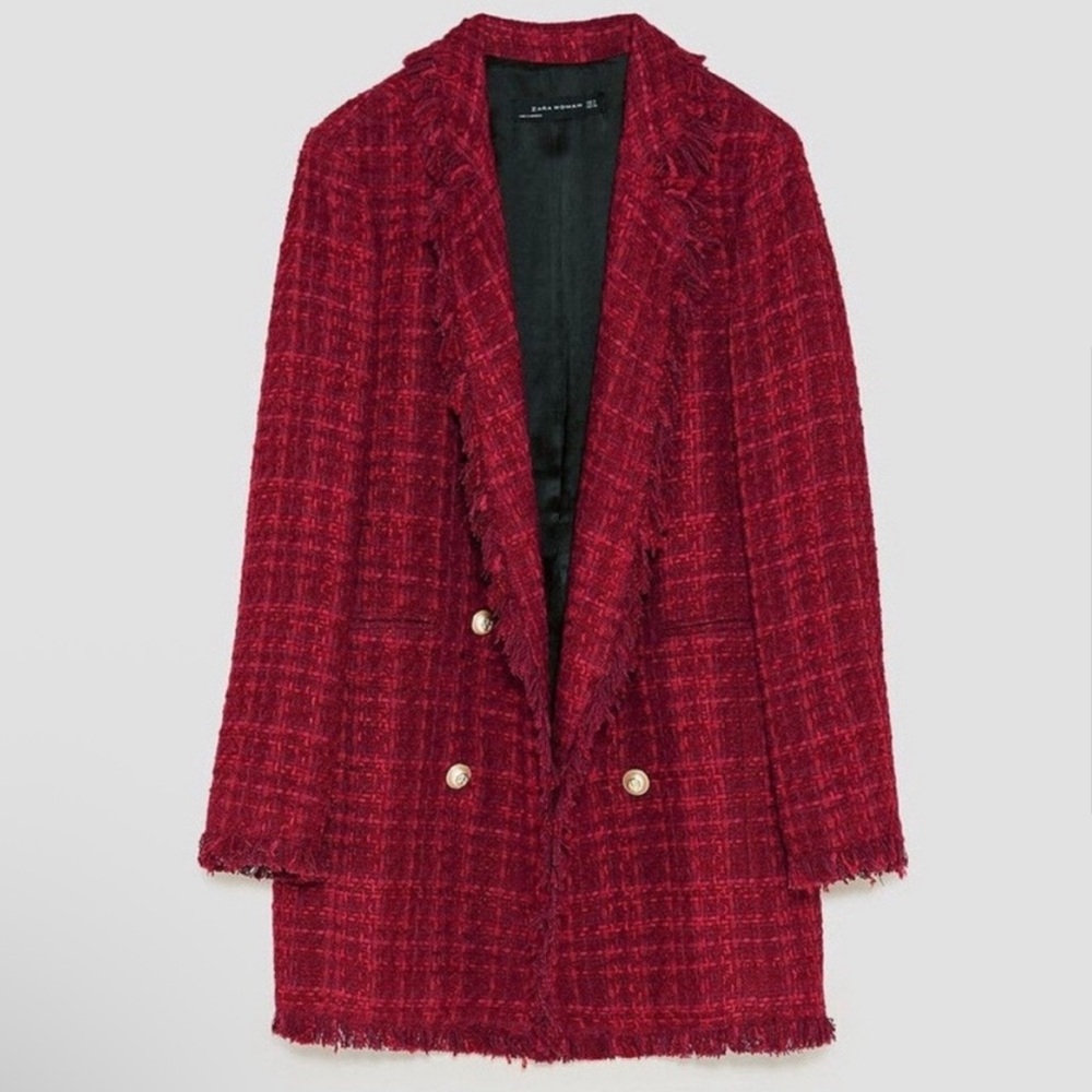 Zara Bloggers Favorite! Red Tweed Women's Jacket - Picture 2 of 9